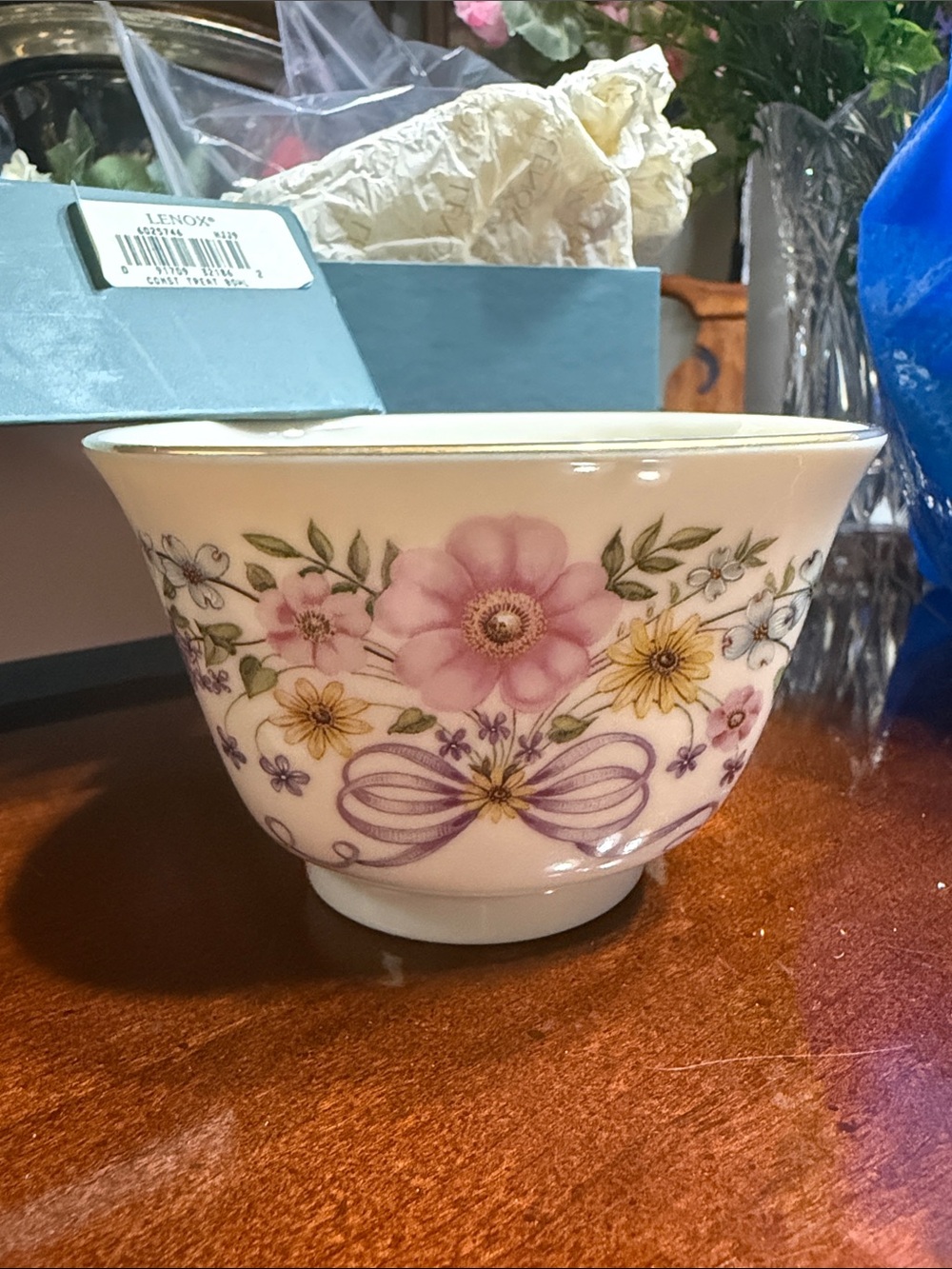 Lenox Constitution Treat Bowl Floral Ribbon Porcelain in Pink, Yellow & Purple
